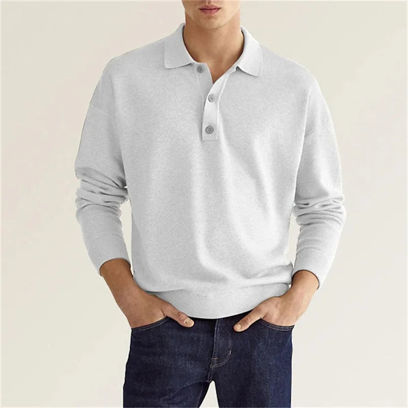 Herr Långärmad Piketröja Casual Stil 1