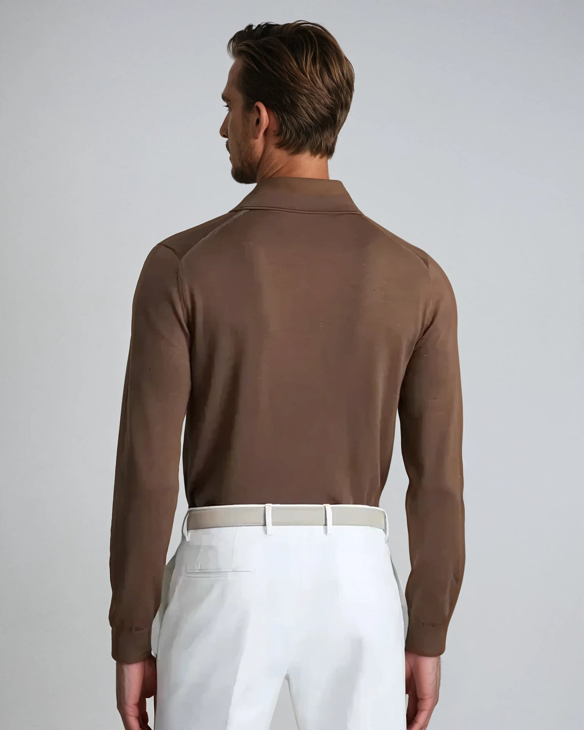 Herr Långärmad Poloshirt Minimalistisk Stil 3