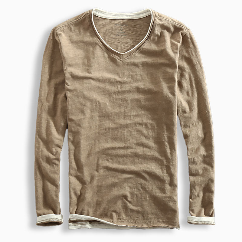 Herr Långärmad T-shirt V-ringad 1