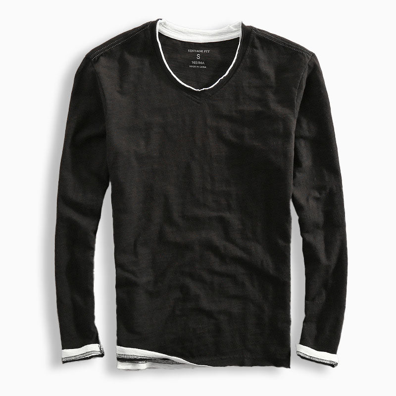 Herr Långärmad T-shirt V-ringad 2