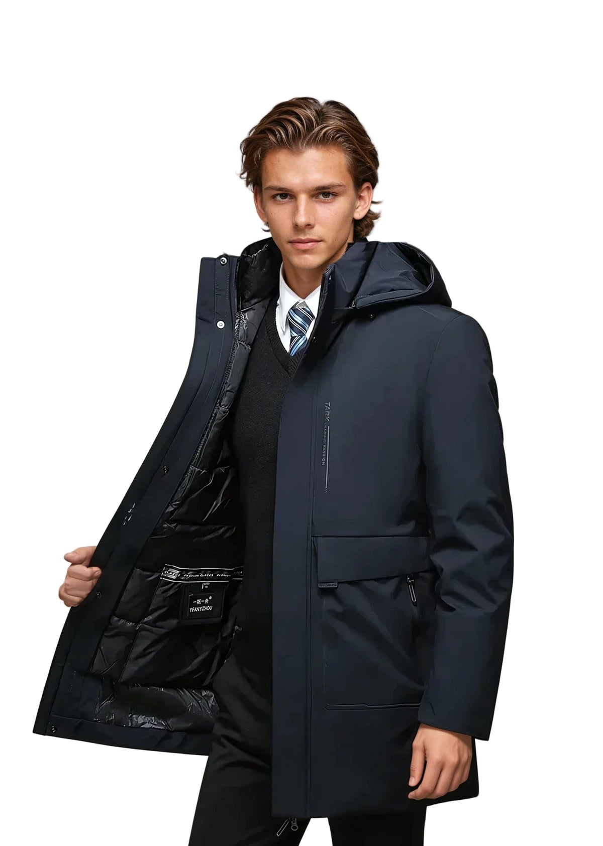 Herr Parka Jacka Vinterdesign med Huva 0