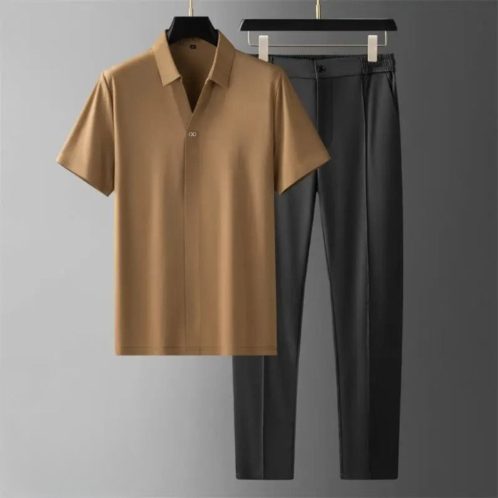 Herr Polo Set Tweed Avslappnad Passform 9
