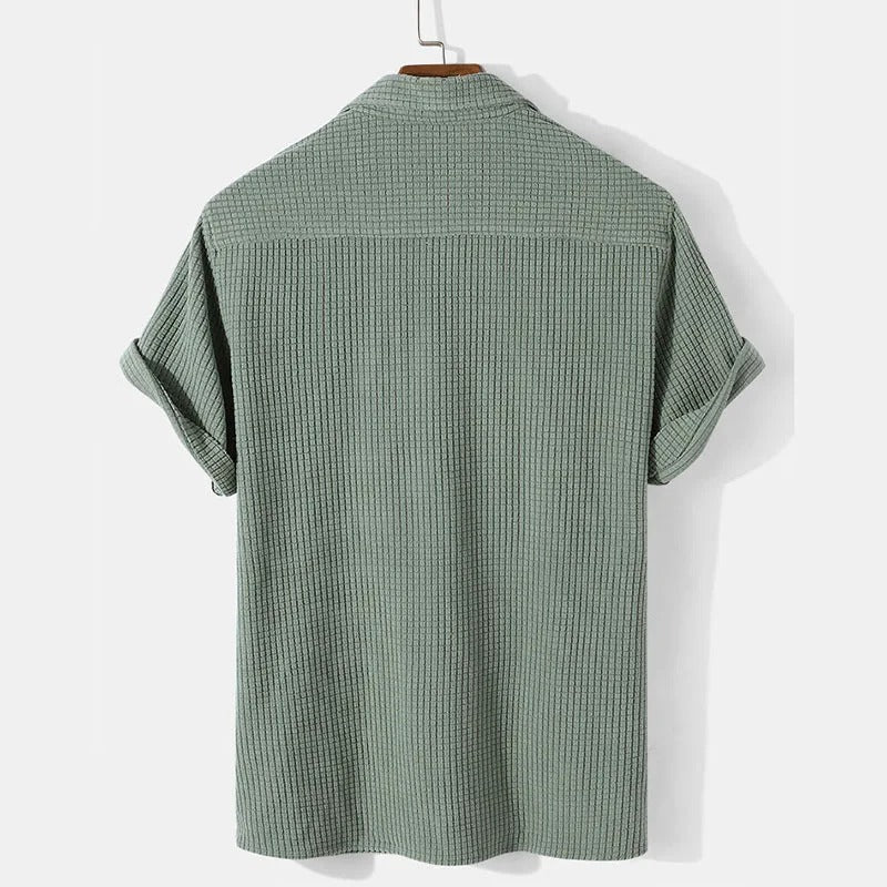 Herr Polo Skjorta Casual Waffle Mönster Bomull 2