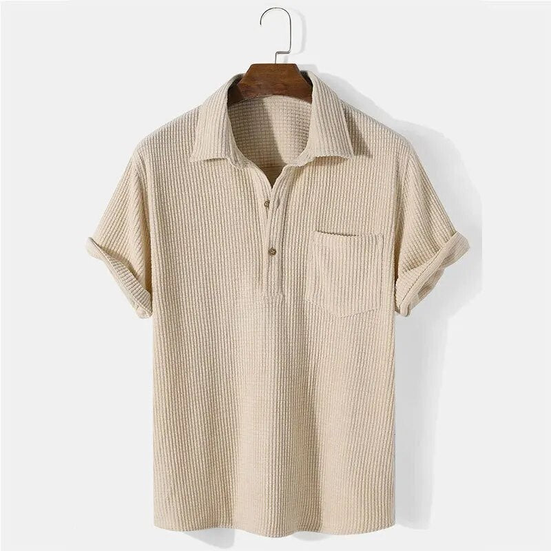 Herr Polo Skjorta Casual Waffle Mönster Bomull 3