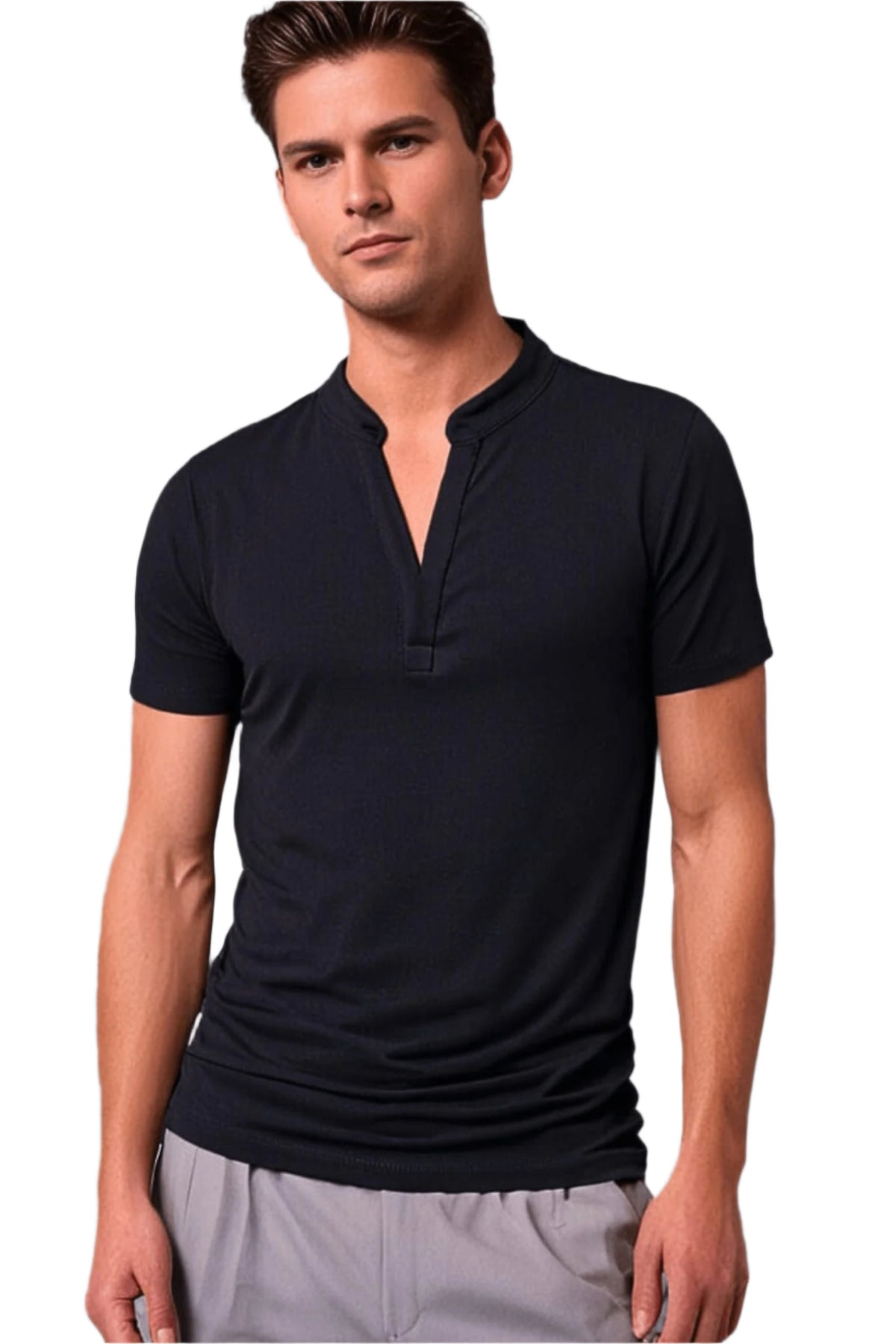 Herr Polo T-shirt V-hals Modern Design Mjuk Blandning 0