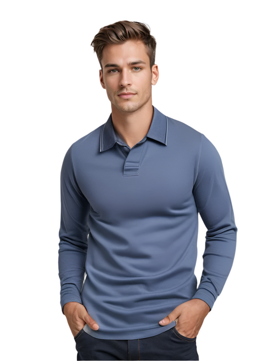 Herr Poloshirt Långa Ärmar Klassisk Krage Mjukt Andningsbart Material 0