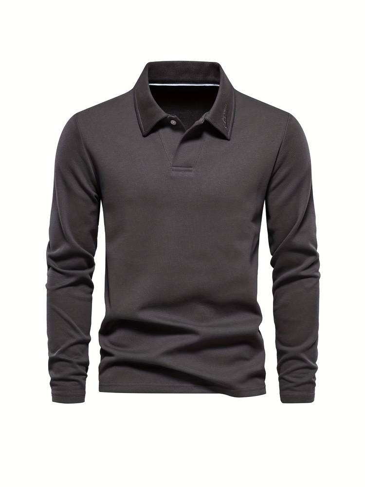 Herr Poloshirt Långa Ärmar Klassisk Krage Mjukt Andningsbart Material 3
