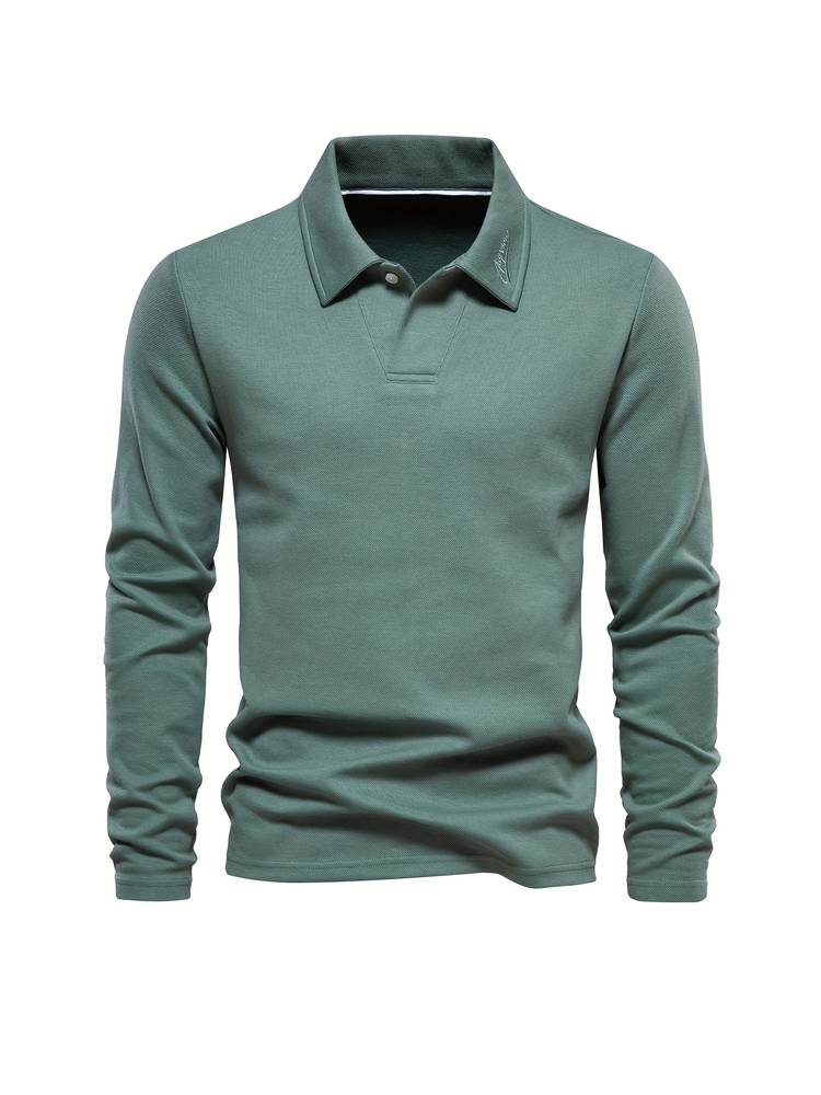 Herr Poloshirt Långa Ärmar Klassisk Krage Mjukt Andningsbart Material 4