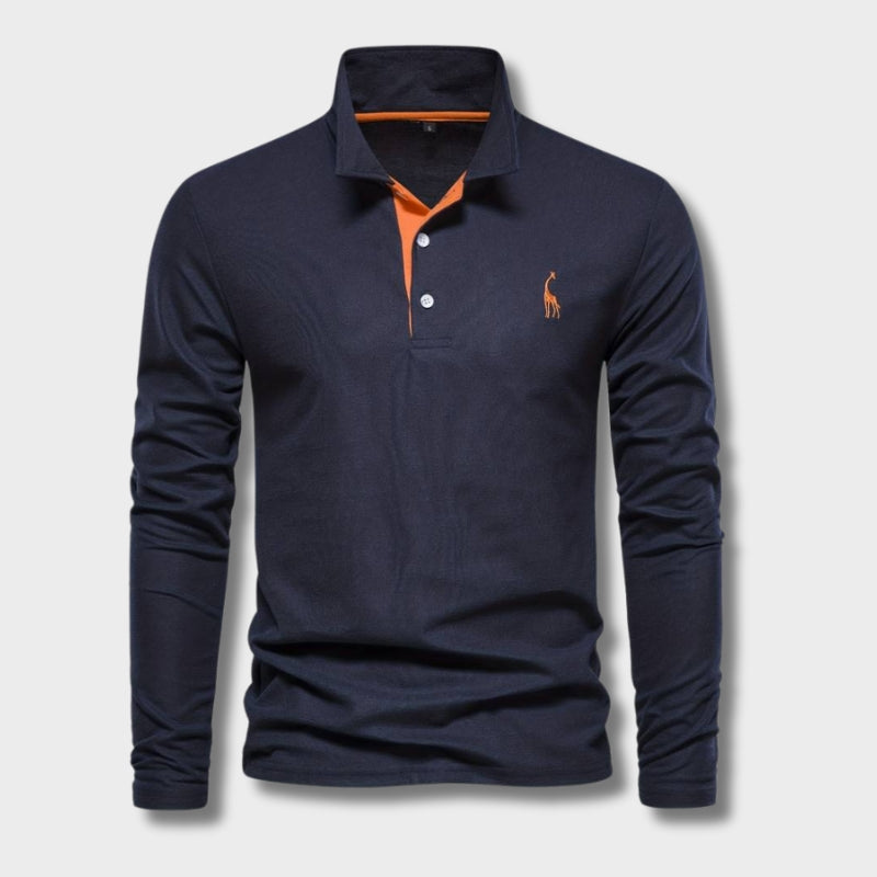 Herr Poloshirt Långa Ärmar Kontrasterande Detaljer 100% Bomull 1