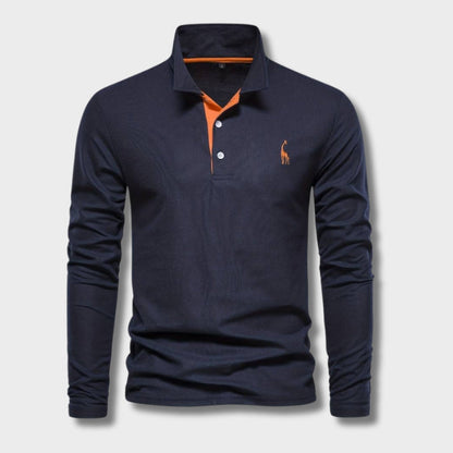 Herr Poloshirt Långa Ärmar Kontrasterande Detaljer 100% Bomull 1