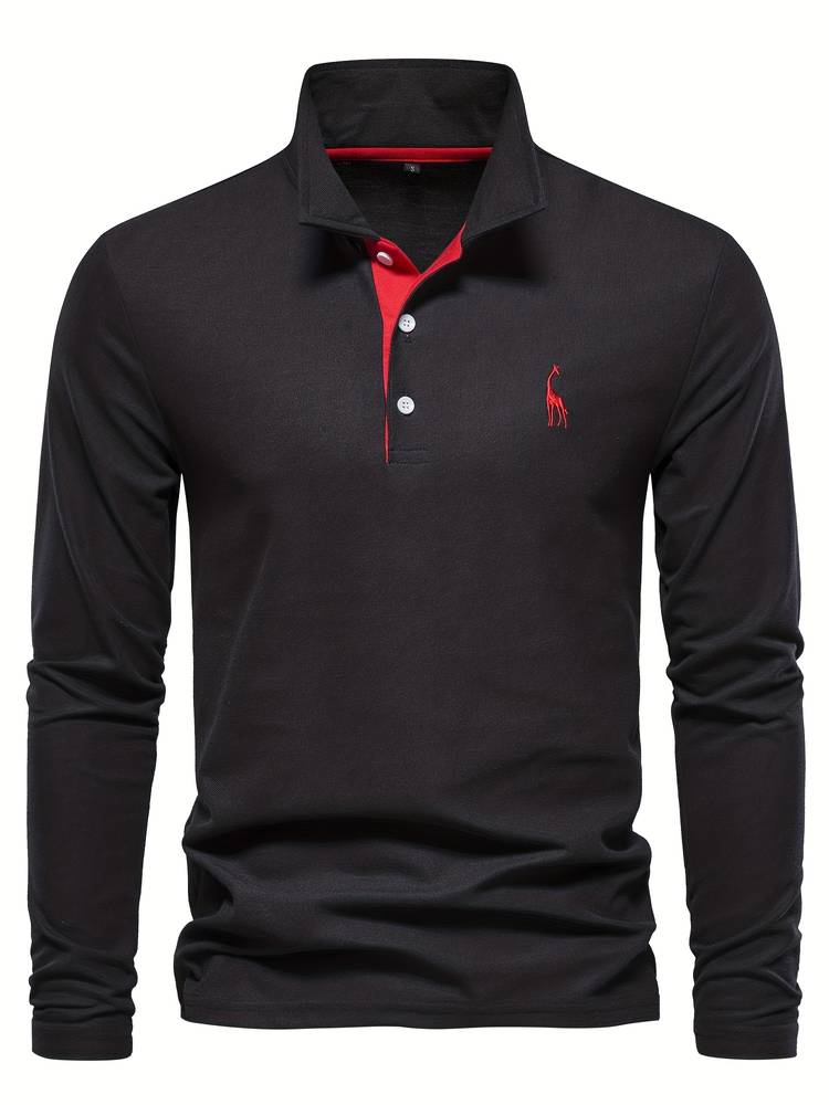 Herr Poloshirt Långa Ärmar Kontrasterande Detaljer 100% Bomull 2