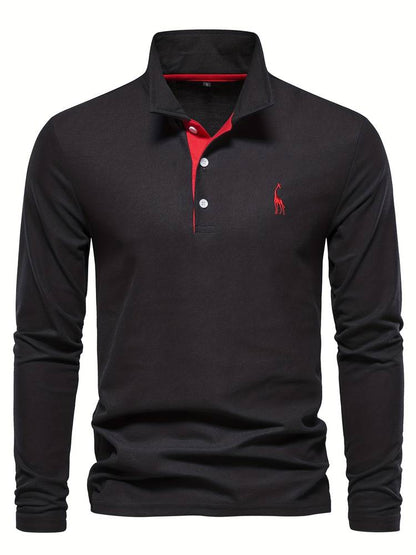 Herr Poloshirt Långa Ärmar Kontrasterande Detaljer 100% Bomull 2