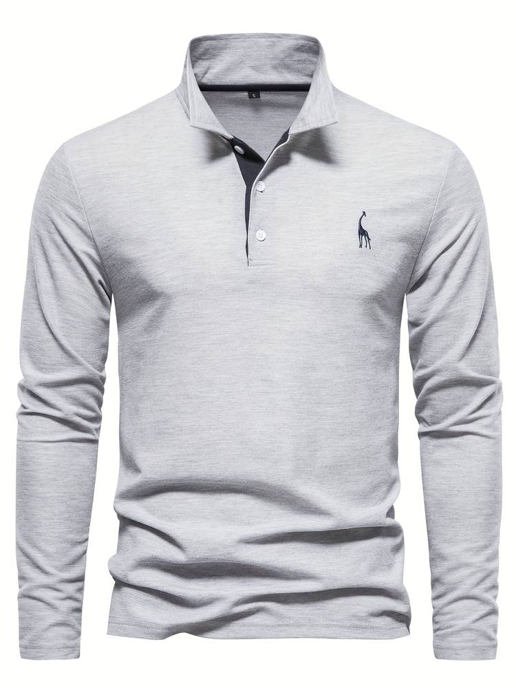 Herr Poloshirt Långa Ärmar Kontrasterande Detaljer 100% Bomull 3