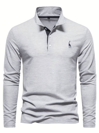 Herr Poloshirt Långa Ärmar Kontrasterande Detaljer 100% Bomull 3