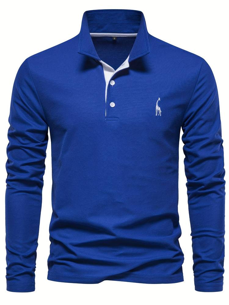 Herr Poloshirt Långa Ärmar Kontrasterande Detaljer 100% Bomull 4