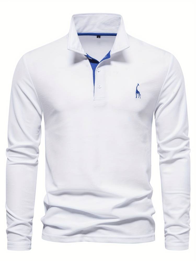 Herr Poloshirt Långa Ärmar Kontrasterande Detaljer 100% Bomull 5