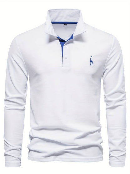 Herr Poloshirt Långa Ärmar Kontrasterande Detaljer 100% Bomull 5