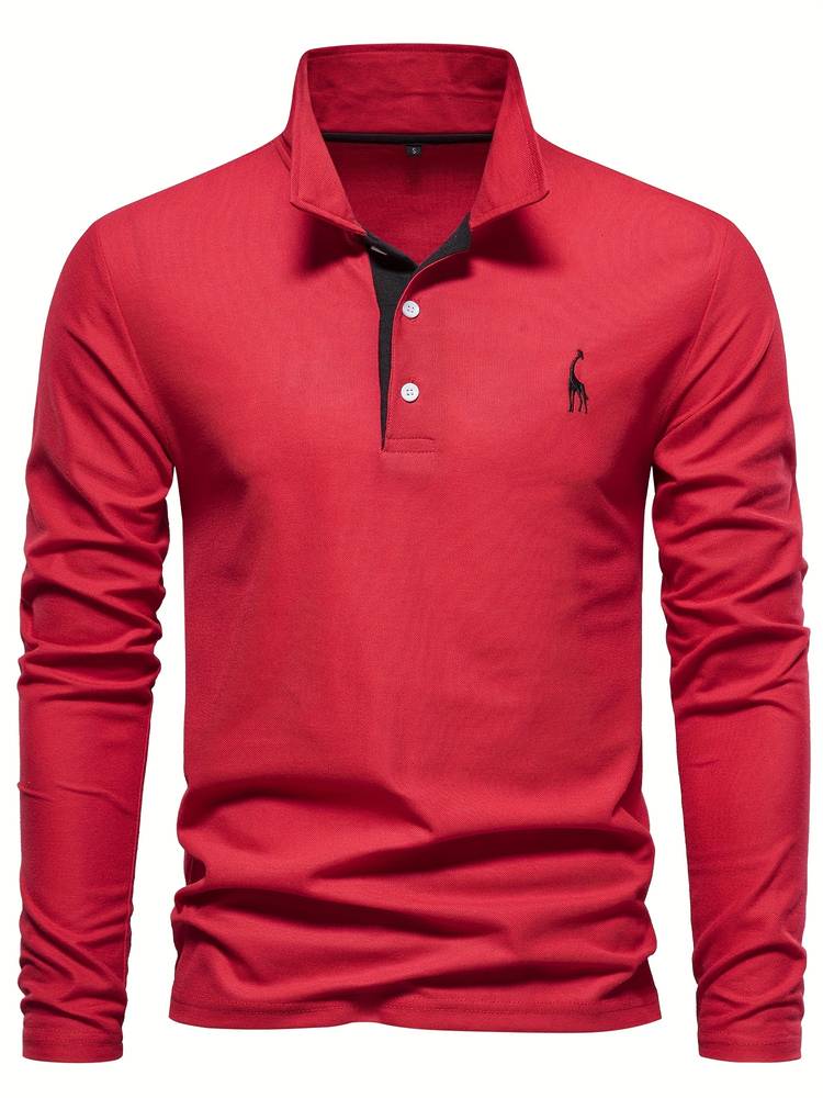 Herr Poloshirt Långa Ärmar Kontrasterande Detaljer 100% Bomull 6