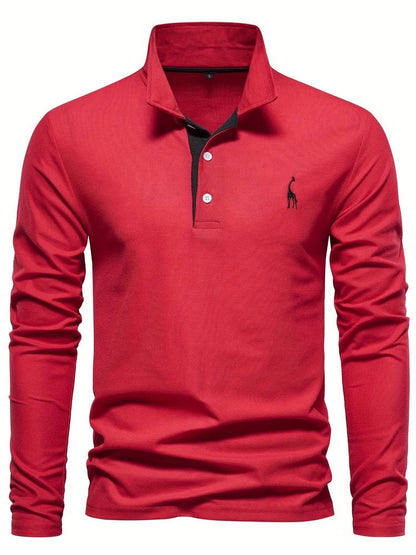Herr Poloshirt Långa Ärmar Kontrasterande Detaljer 100% Bomull 6