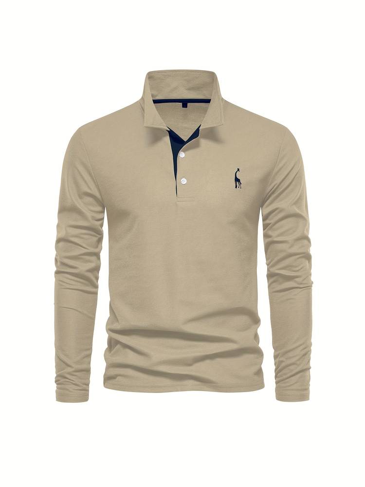 Herr Poloshirt Långa Ärmar Kontrasterande Detaljer 100% Bomull 7