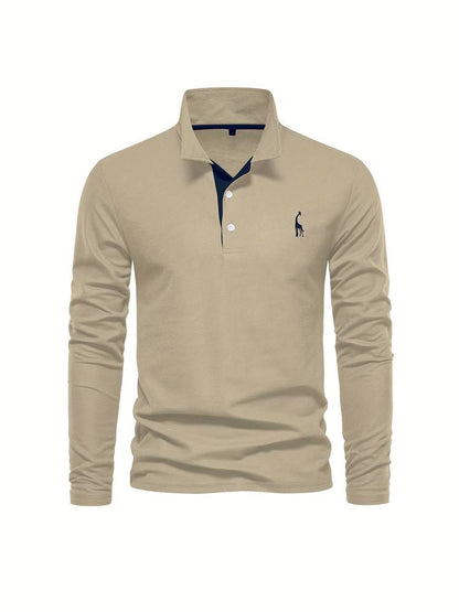 Herr Poloshirt Långa Ärmar Kontrasterande Detaljer 100% Bomull 7