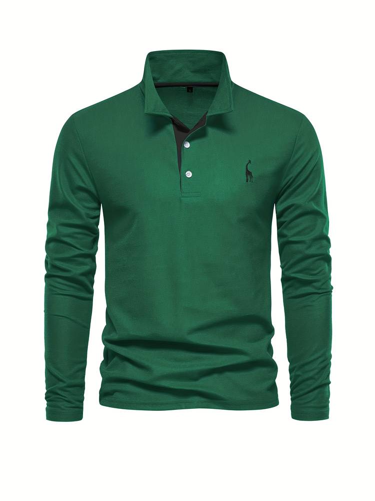 Herr Poloshirt Långa Ärmar Kontrasterande Detaljer 100% Bomull 8