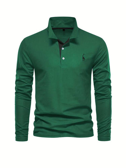 Herr Poloshirt Långa Ärmar Kontrasterande Detaljer 100% Bomull 8