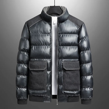 Herr Pufferjacka med Denim Detaljer Modern Design 1