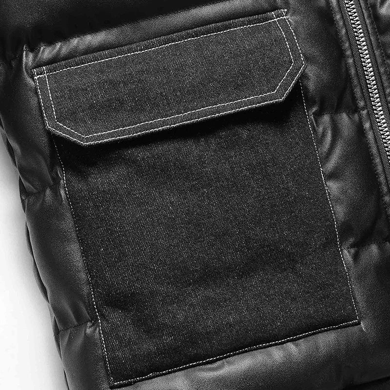 Herr Pufferjacka med Denim Detaljer Modern Design 4