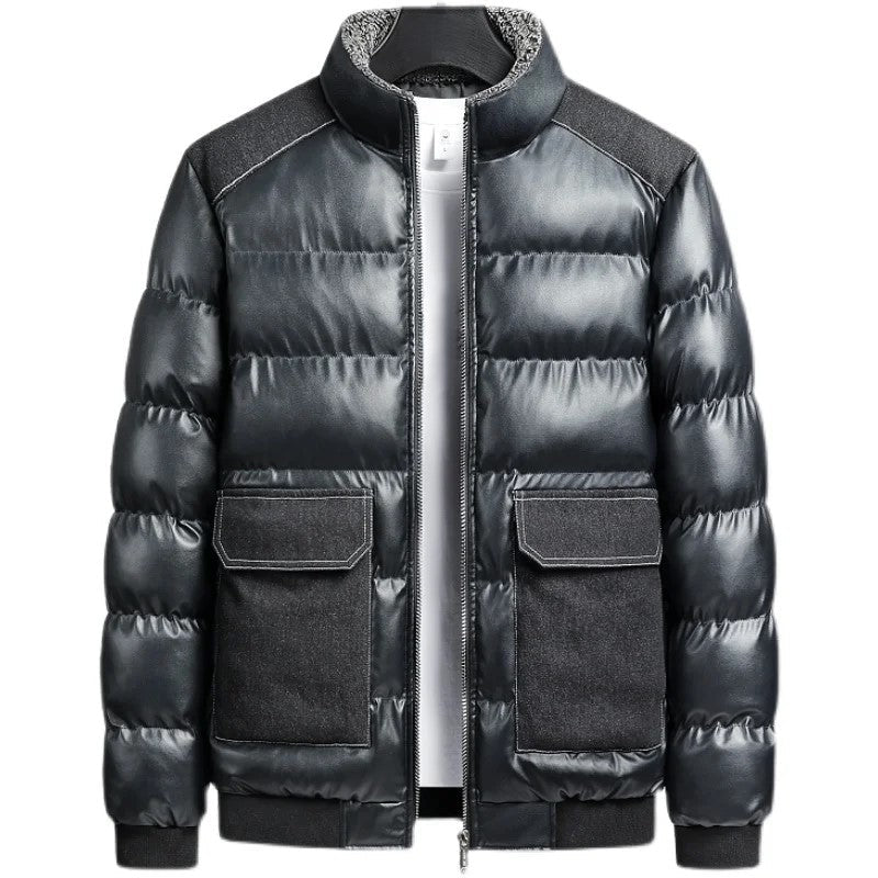 Herr Pufferjacka med Denim Detaljer Modern Design 5