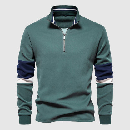 Herr Pullover Patchworkdesign med Hög Krage och Kvartalsdragkedja 2