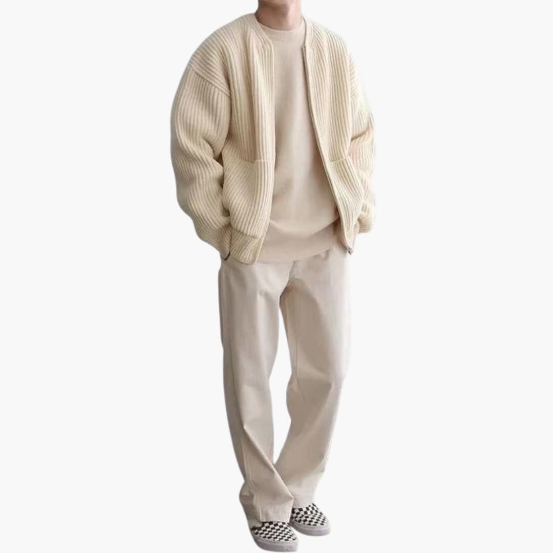 Herr Stickad Kofta Trendig Design 1