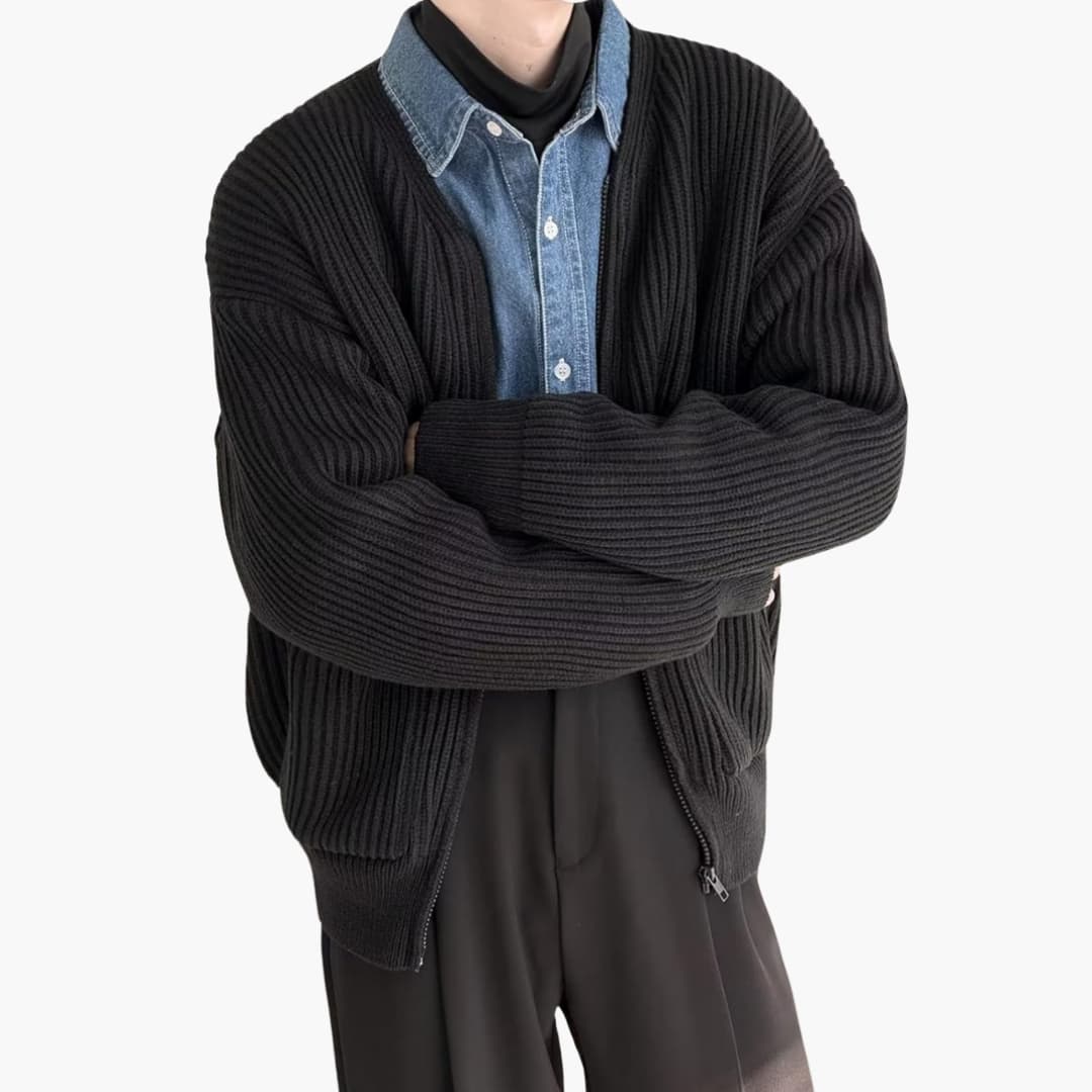 Herr Stickad Kofta Trendig Design 8