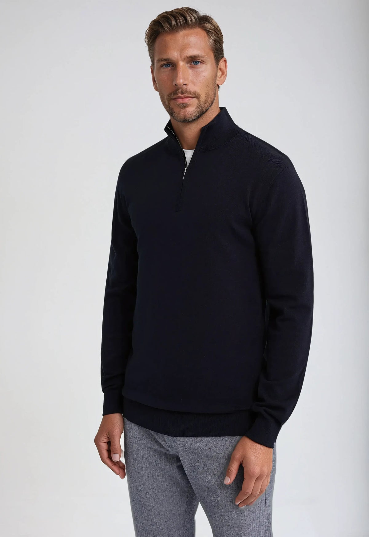 Herr Sweatshirt Halv Dragkedja Avslappnad Stil 4
