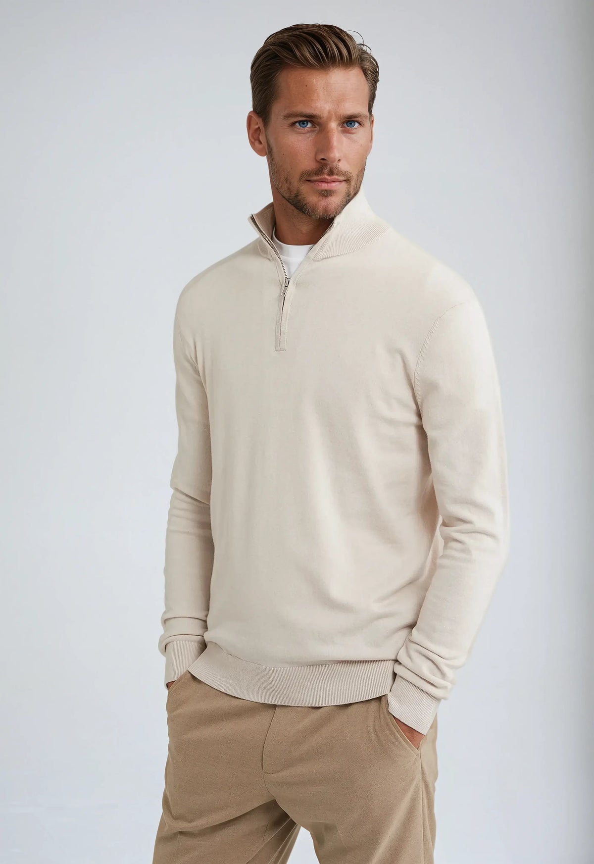 Herr Sweatshirt Halv Dragkedja Avslappnad Stil 5