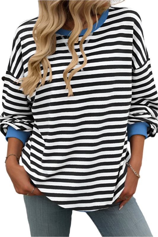 Herr Sweatshirt Randig Mönster Rund Halsringning Mjuk Material 0