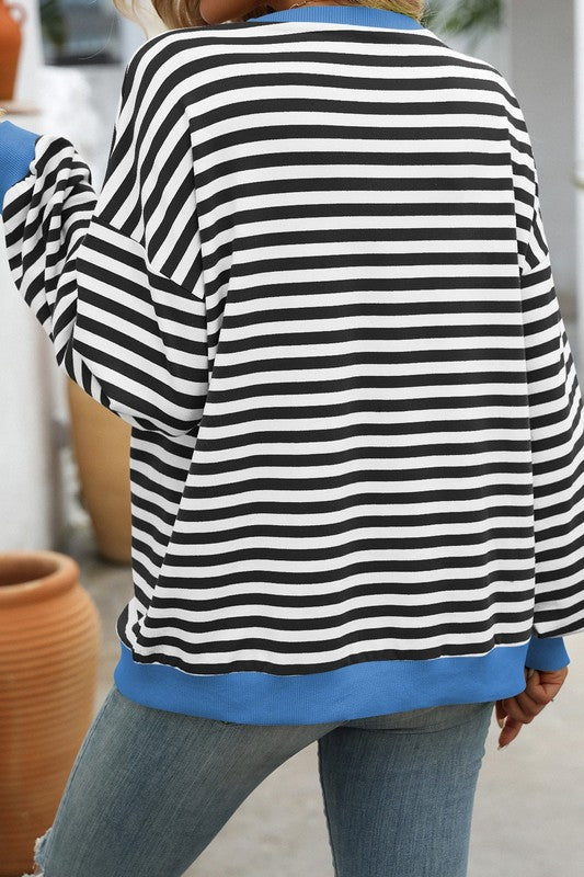 Herr Sweatshirt Randig Mönster Rund Halsringning Mjuk Material 1