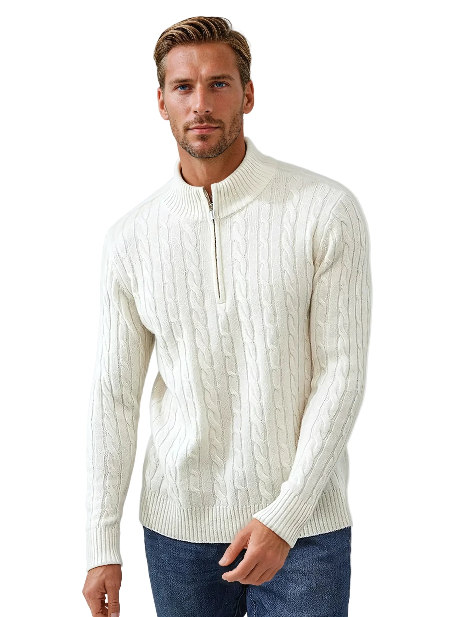 Herr Sweatshirt med Dragkedja och Kabelstickning 0