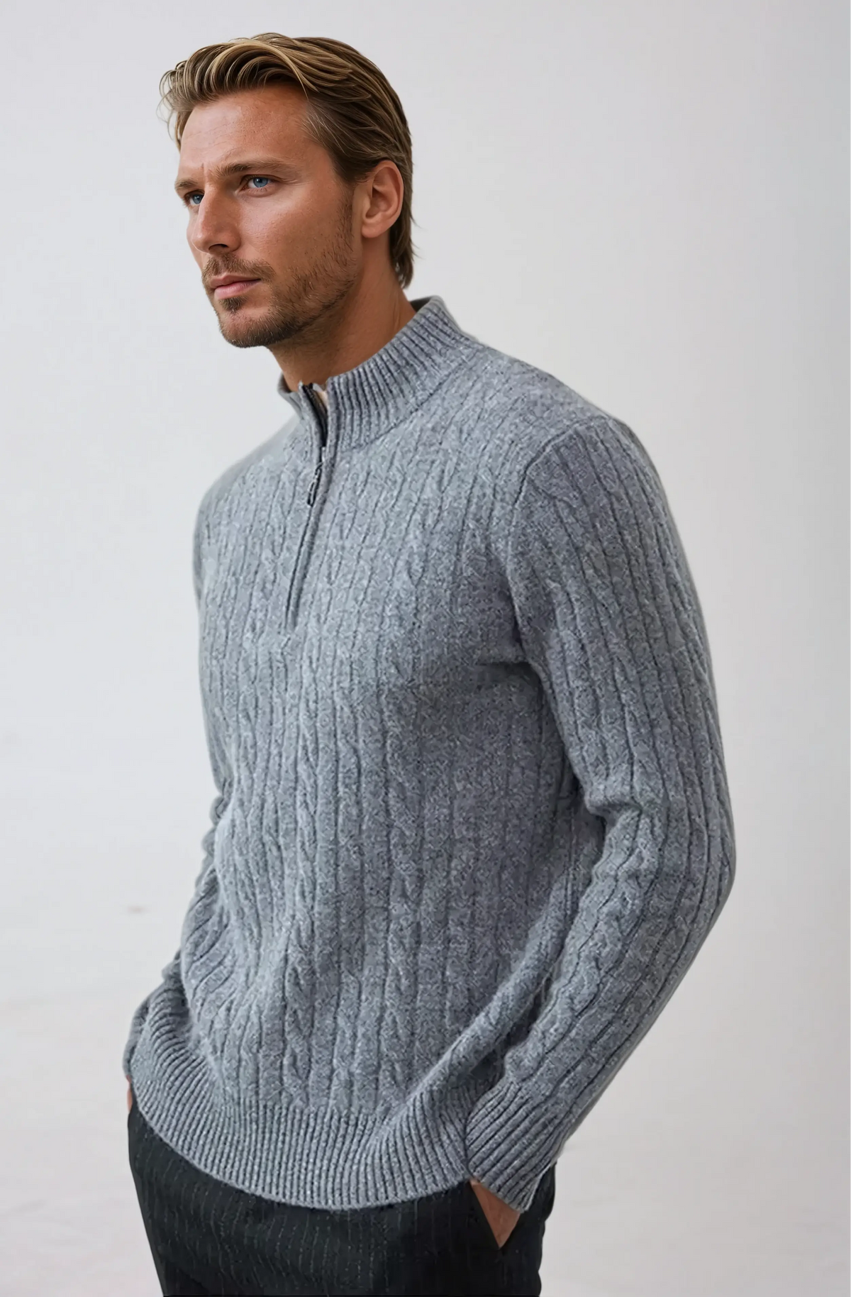 Herr Sweatshirt med Dragkedja och Kabelstickning 2