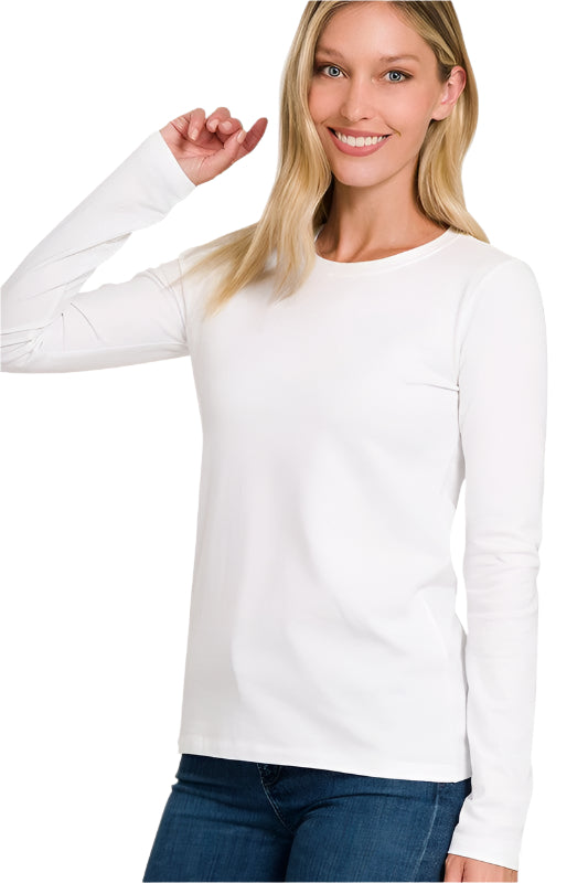 Herr T-shirt Crew Neck Långärmad Vit 0