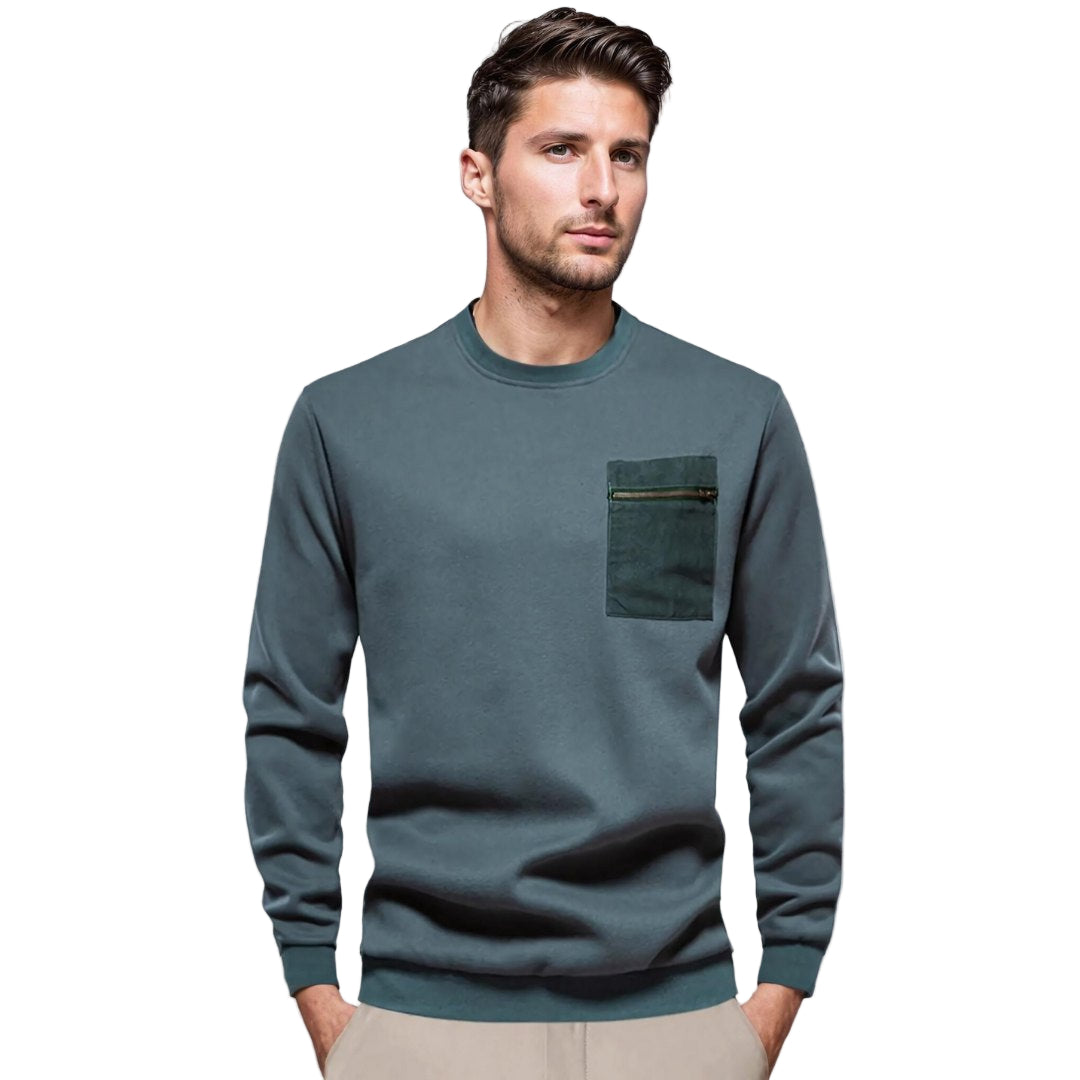 Herr Tröja Crewneck Modern Design med Blixtlåsficka 0