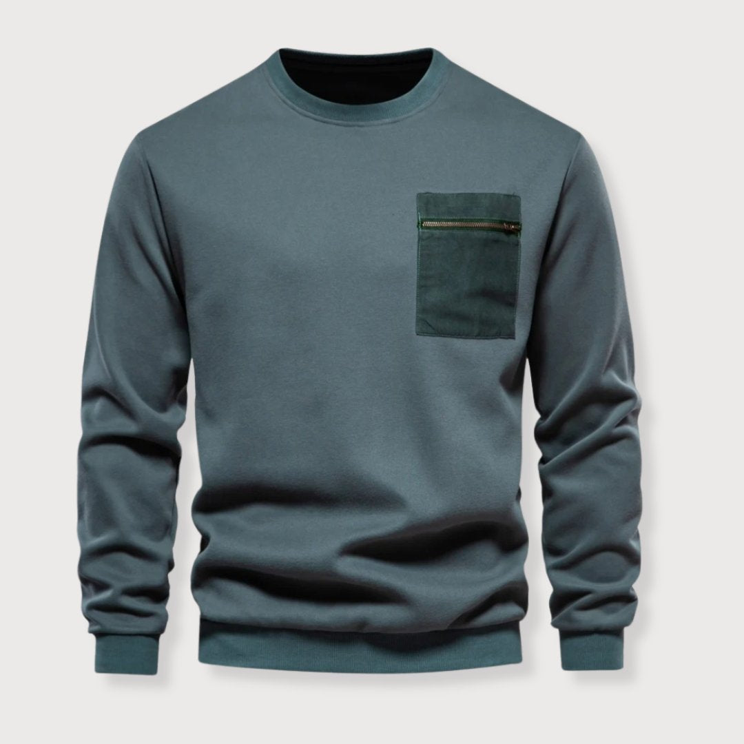 Herr Tröja Crewneck Modern Design med Blixtlåsficka 1