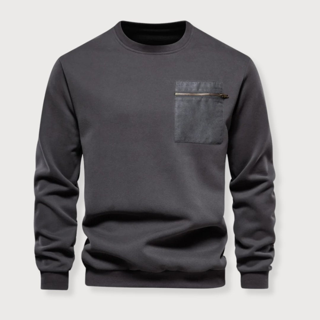 Herr Tröja Crewneck Modern Design med Blixtlåsficka 2