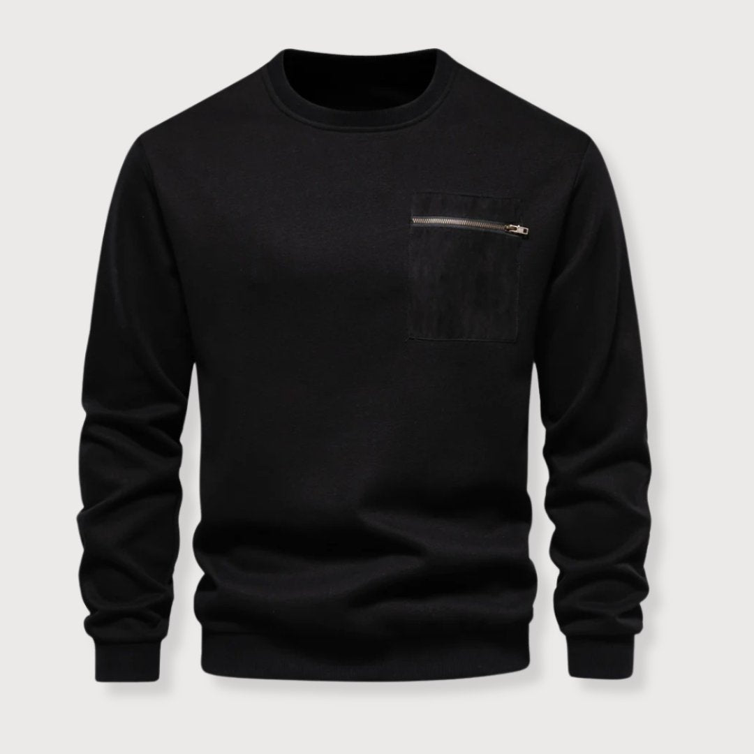 Herr Tröja Crewneck Modern Design med Blixtlåsficka 4