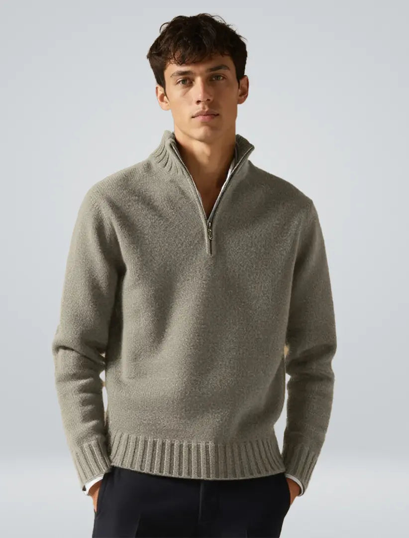 Herr Tröja Halv-Zip Modern Design med Bröstficka 1