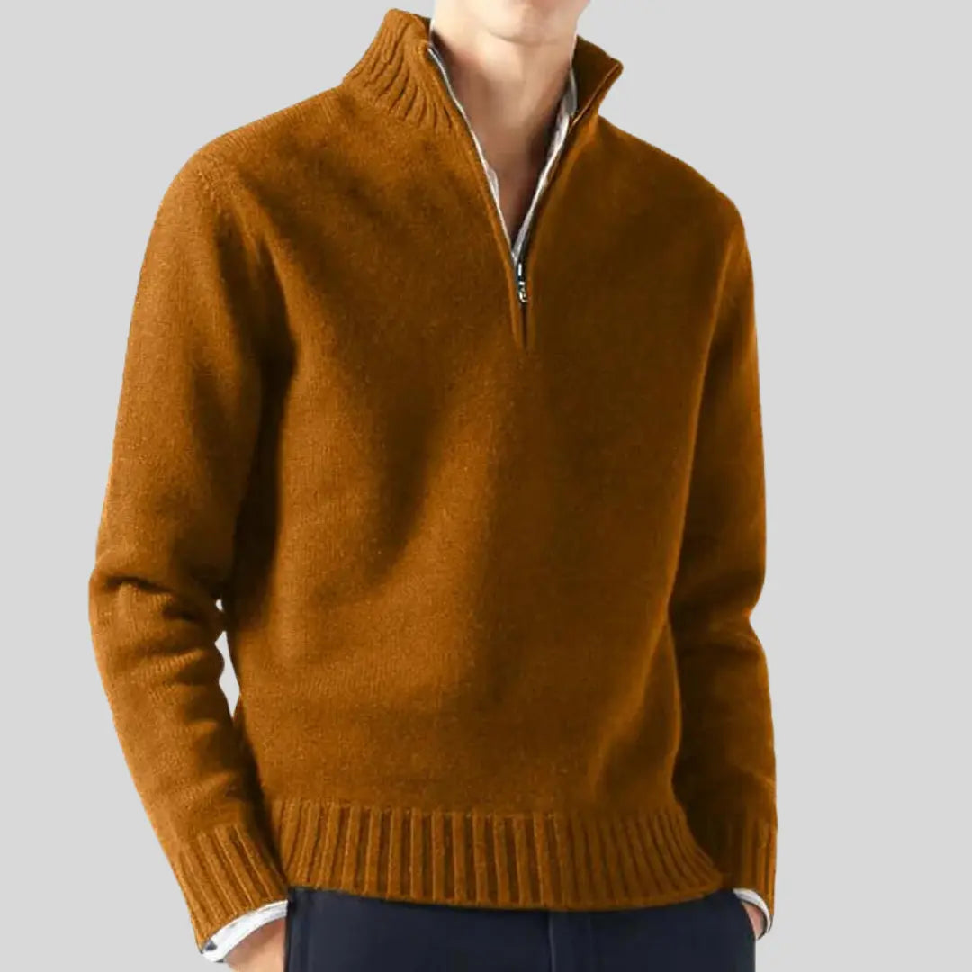 Herr Tröja Halv-Zip Modern Design med Bröstficka 2