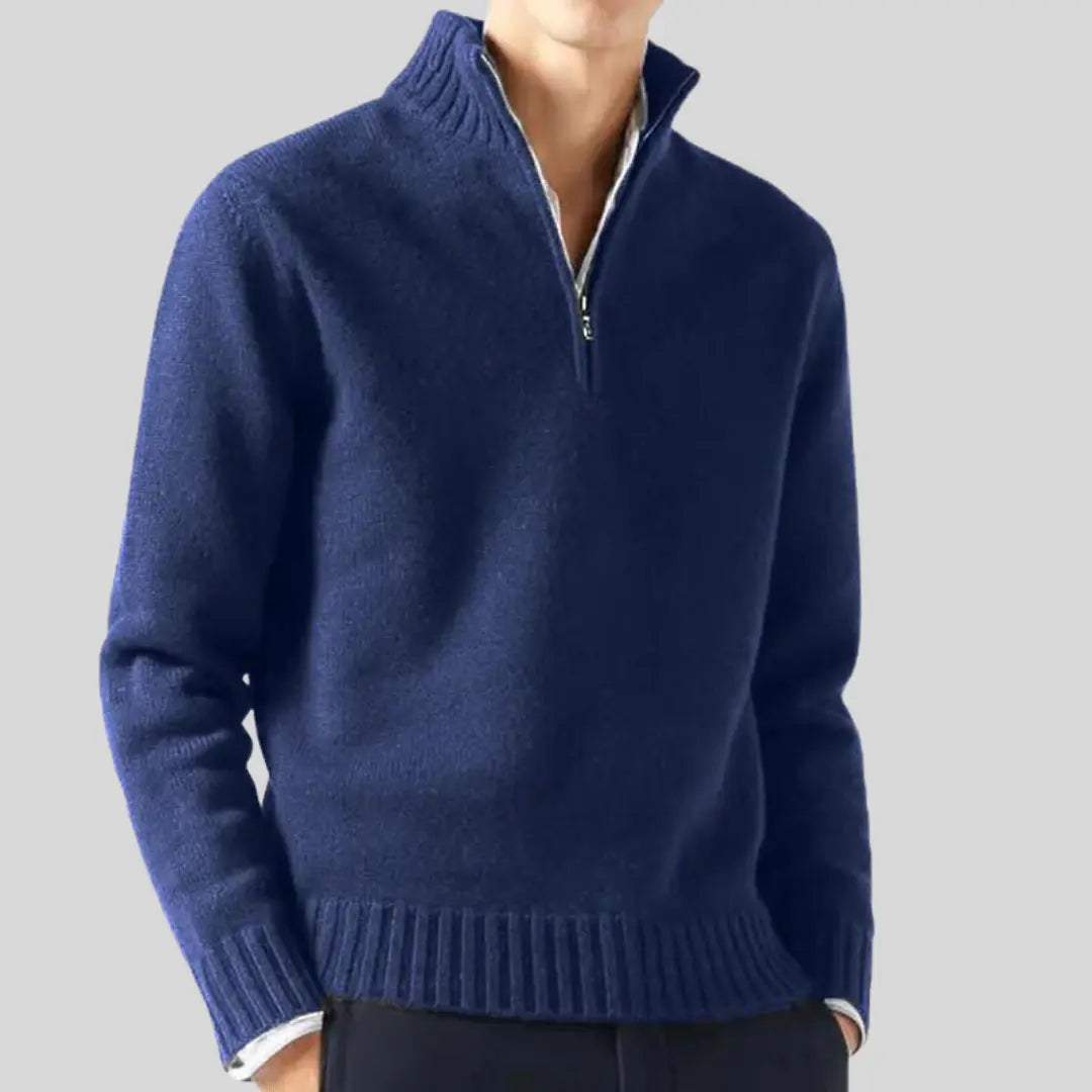 Herr Tröja Halv-Zip Modern Design med Bröstficka 4