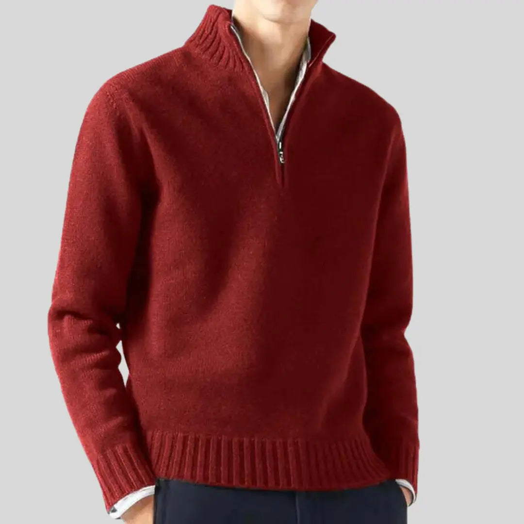 Herr Tröja Halv-Zip Modern Design med Bröstficka 8
