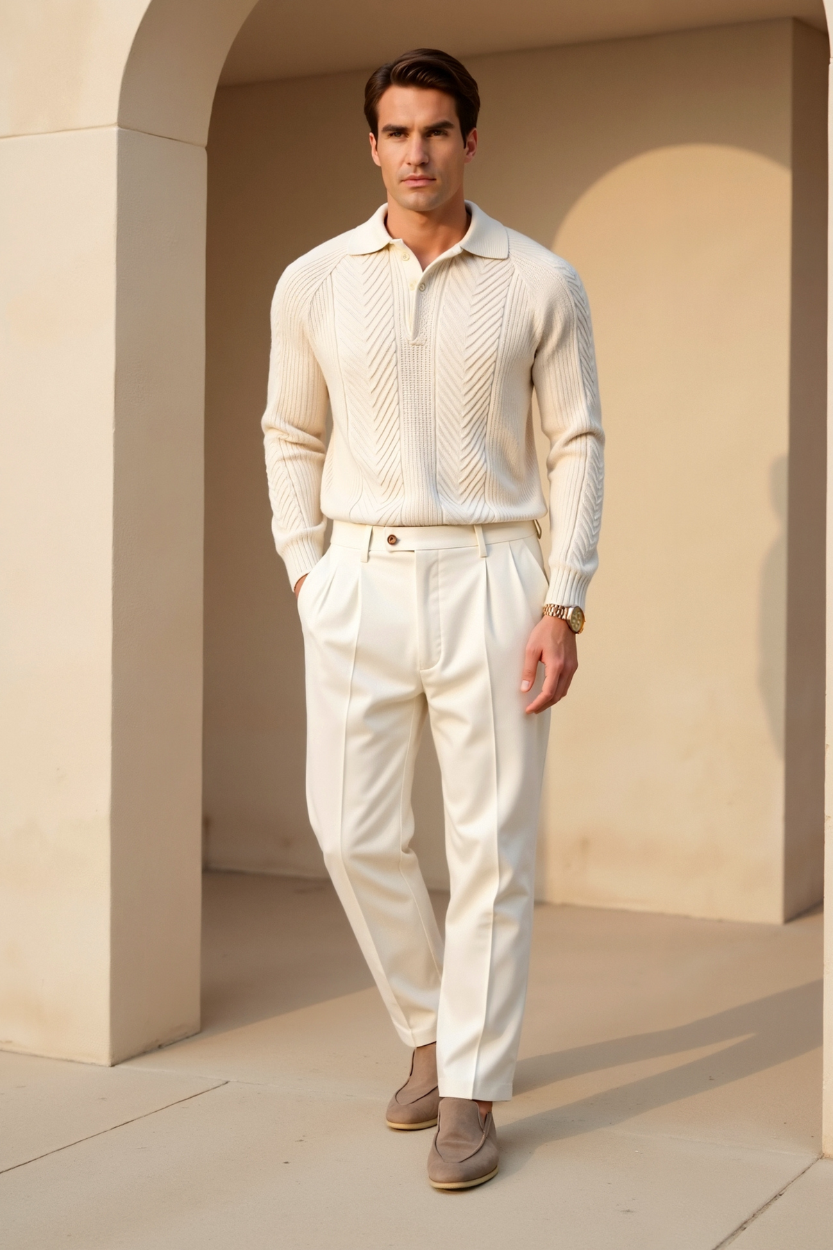 Herr Tröja med Långa Ärmar Retro Stil 4