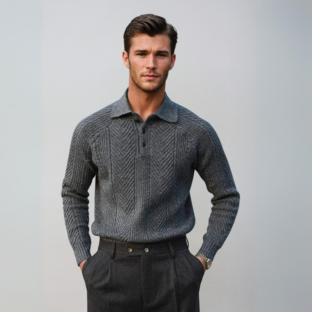 Herr Tröja med Polokrage och Ribbstruktur Klassisk Stil 1